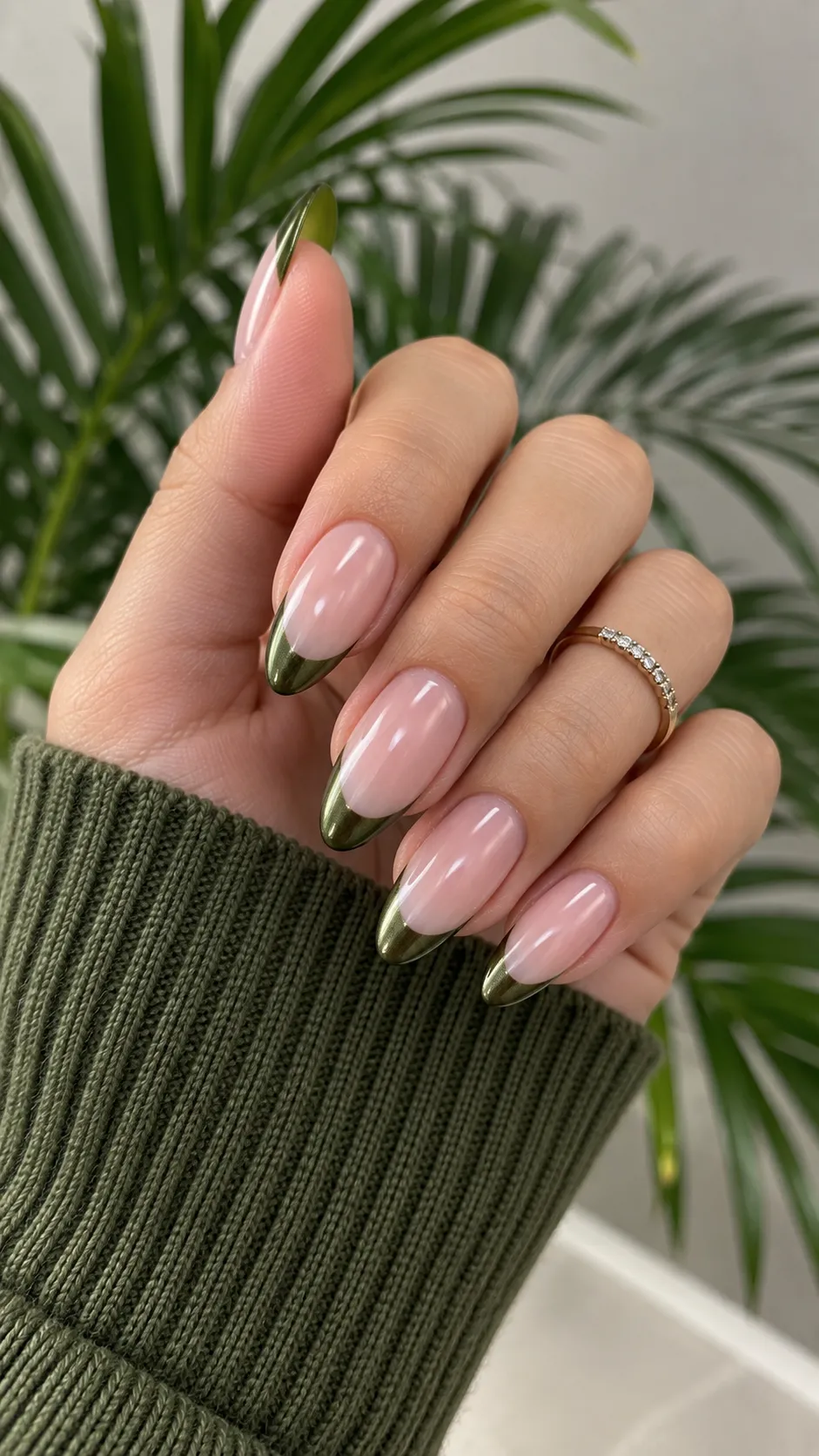 Olive Green Reverse French Tips