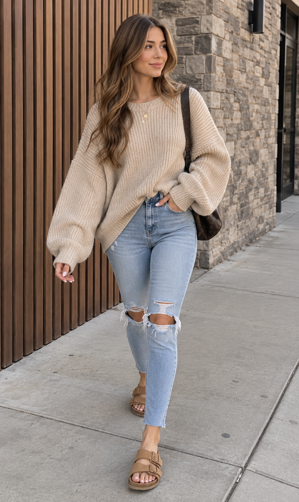 Oversized Knit Sweater + Mom Jeans + Ankle Boots