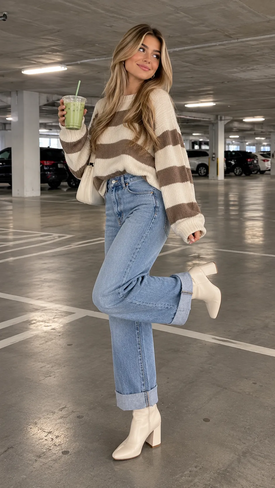 Oversized Knit Sweater + Straight-Leg Jeans + Ankle Boots