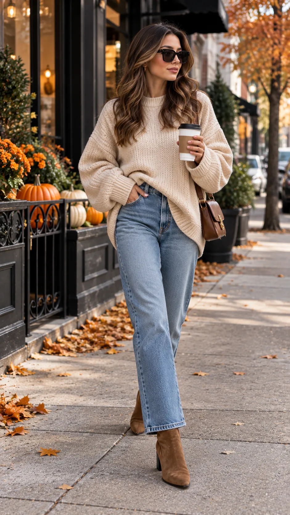 Oversized Sweater + Straight-Leg Jeans + Ankle Boots