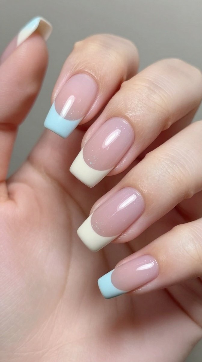 Pastel French Tips with Subtle Glitter