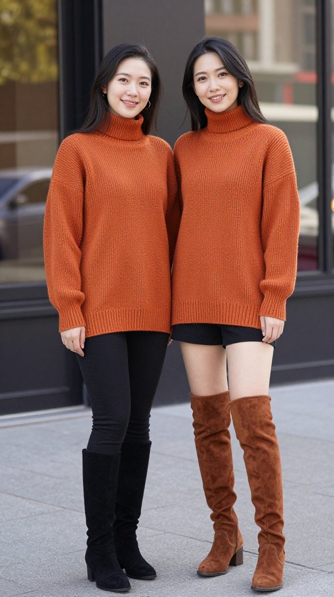 Pumpkin Spice Knit Sweater Duo with Knee-High Boots