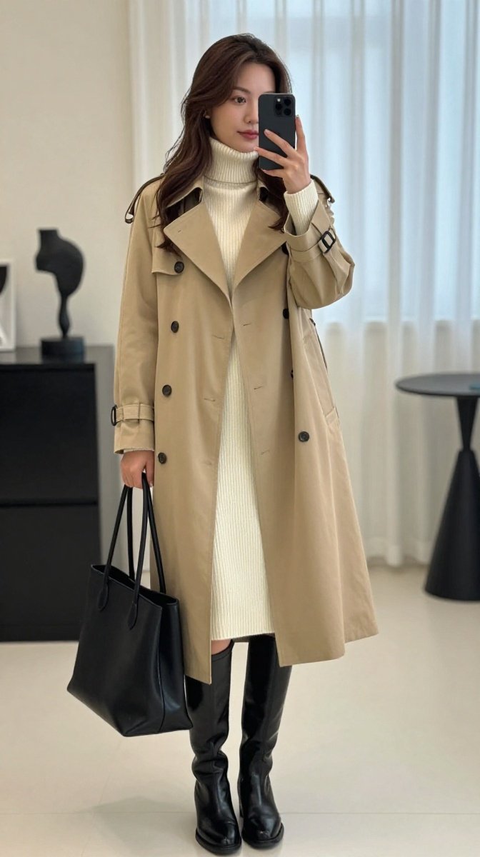 Ribbed Dress + Turtleneck + Over-Sized Blazer