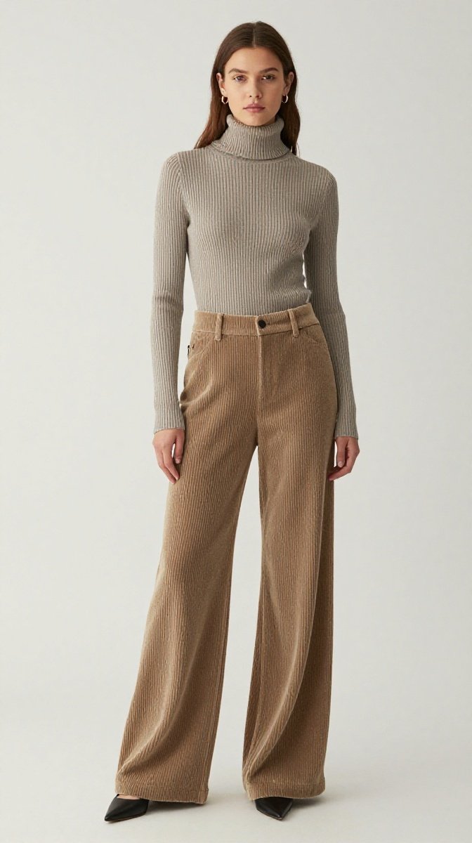 Ribbed Turtleneck + Wide-Leg Corduroys