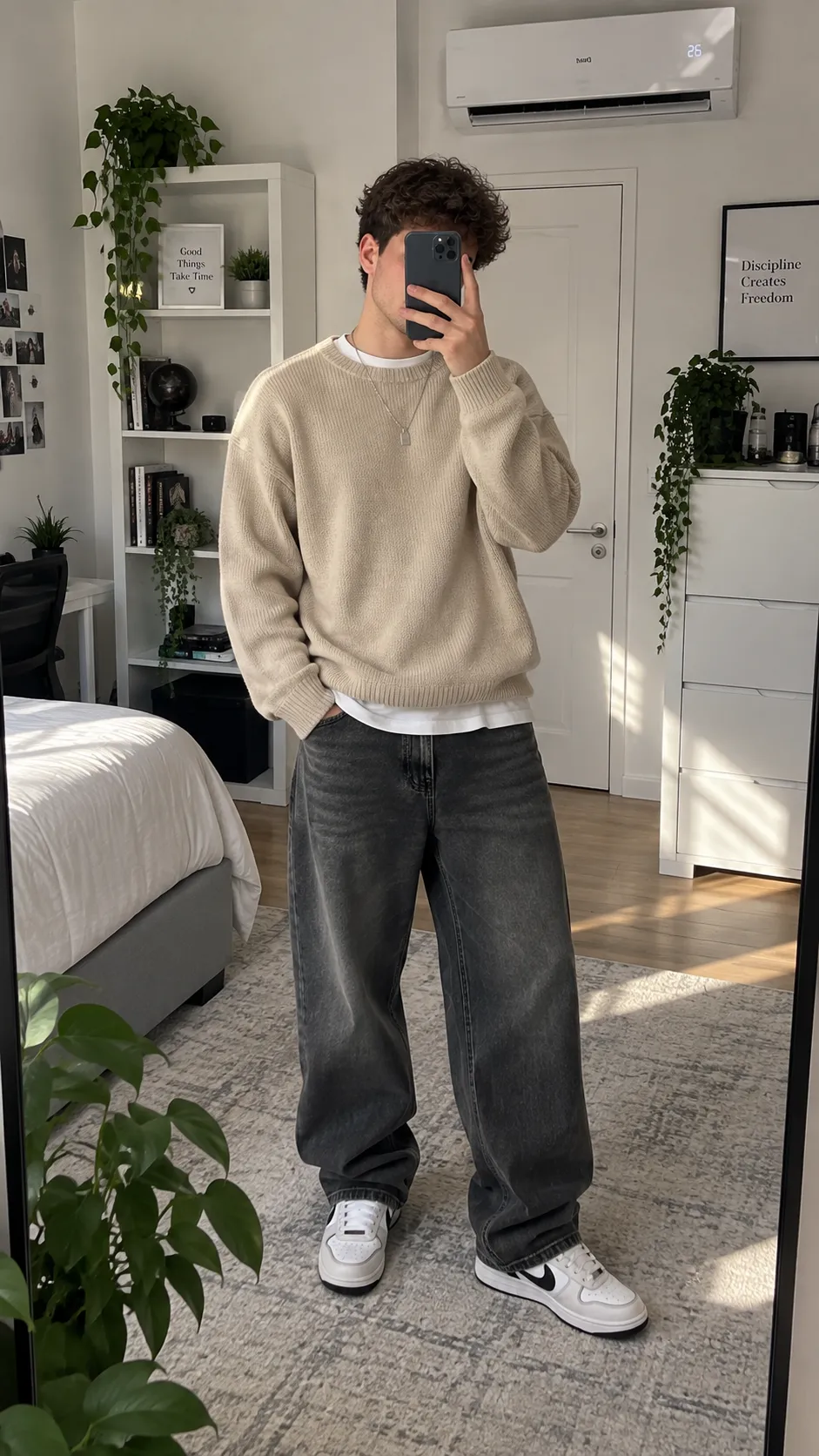 Ribbed Turtleneck + Wide-Leg Jeans