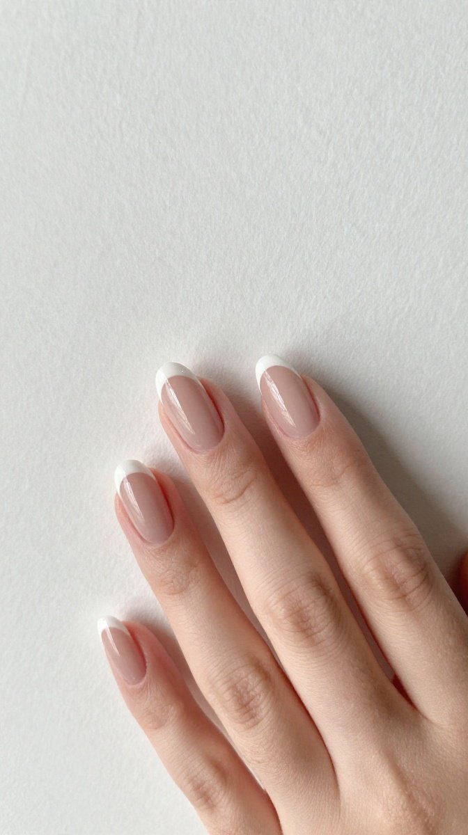 Short French Tips in Deep Nude with Negative Space