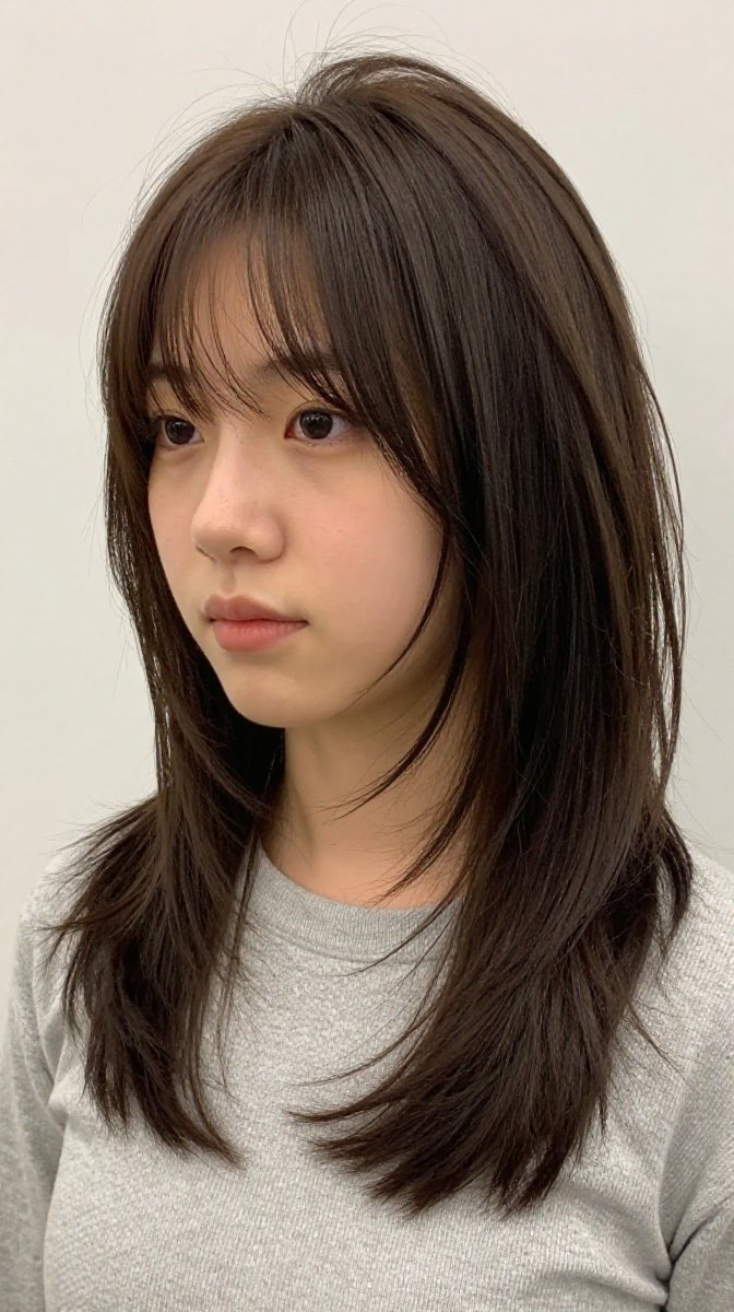 Shoulder-Length Face-Framing Layers with Curtain Bangs