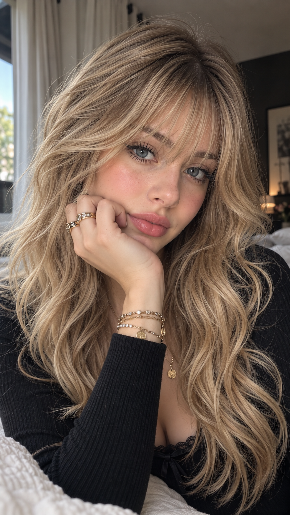 Natural Wispy Bangs with Loose Waves 