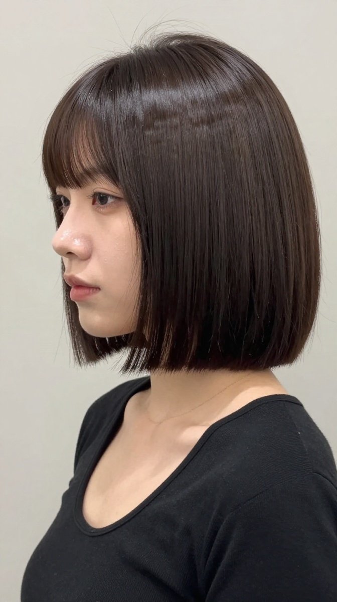 Sleek Bob with Glossy Finish and Bangs