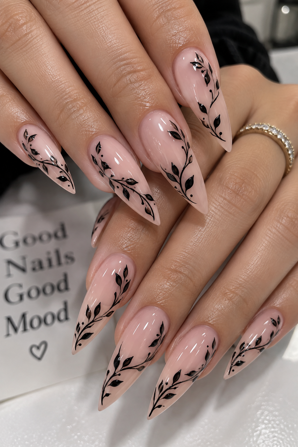 Soft Floral Stiletto Nail Art for Romantic Vibes