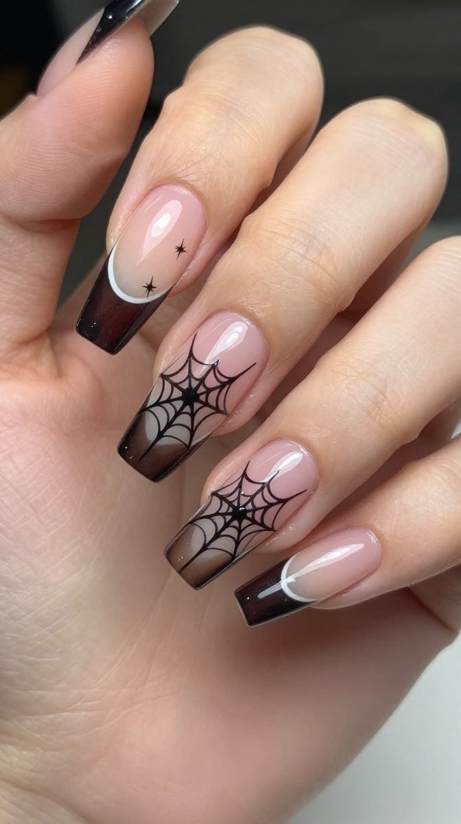 Spiderweb Double French Mani – Edgy and Intricate