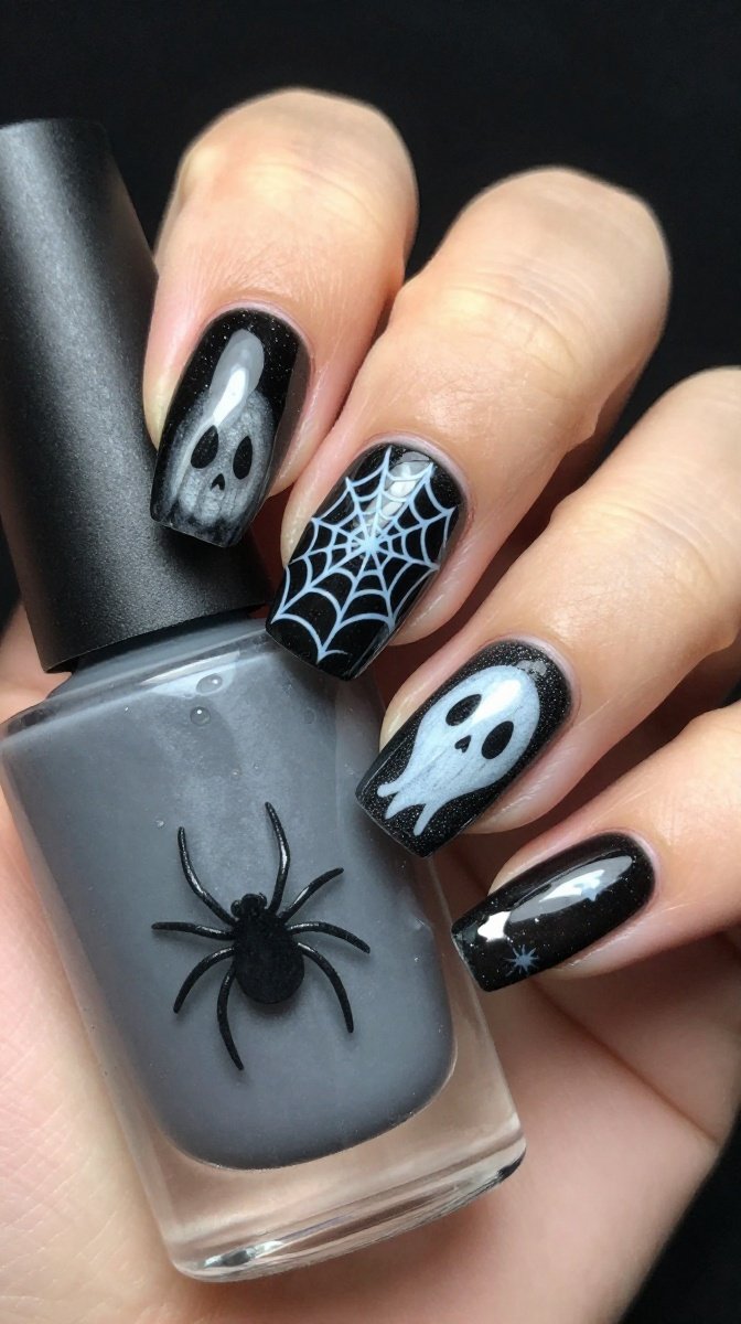 Spooky Black Base with Miniature Spider Web Art