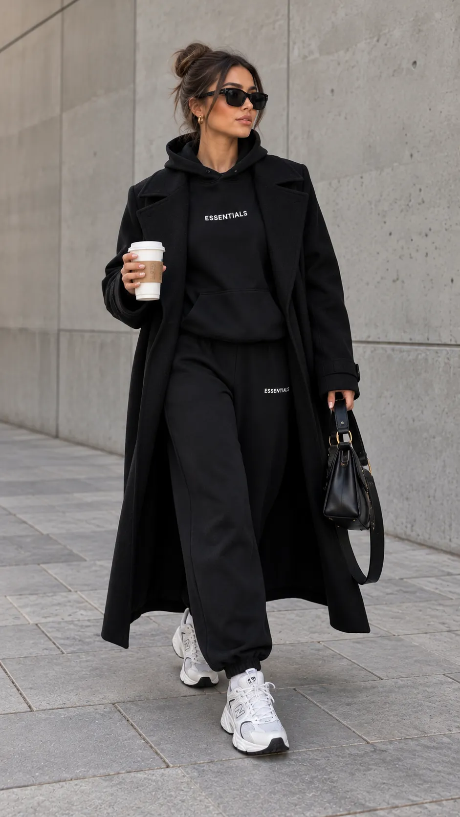 Sweater + Knit Pants + Long Coat + Sneakers