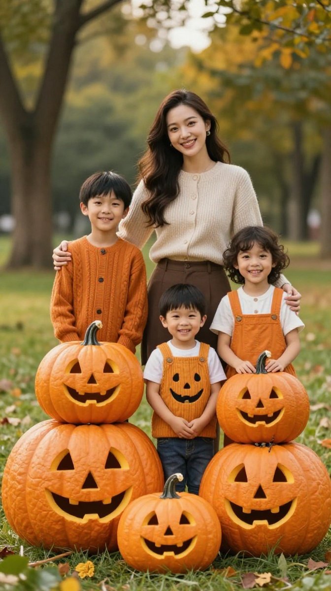 The Pumpkins Squad (Mom & Kids as Cute Pumpkins)