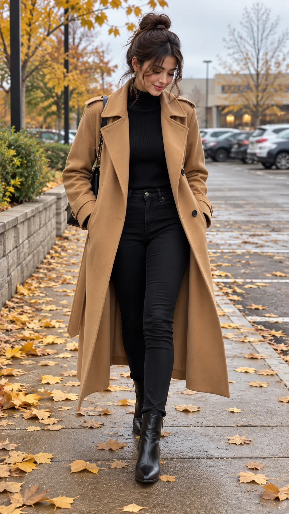 Camel Coat + Turtleneck + Dark-Wash Jeans