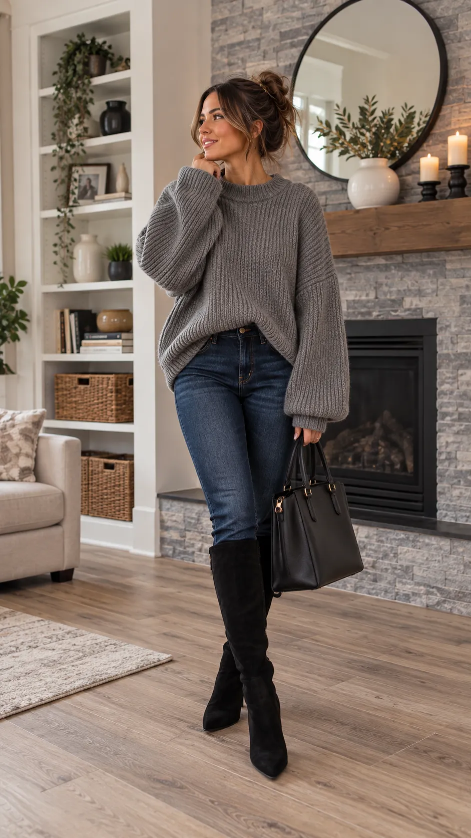 Oversized Sweater + Leggings + Knee-High Boots