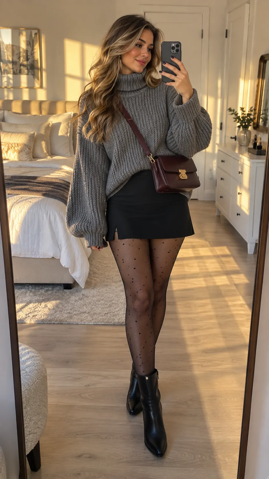 Oversized Sweater + Mini Skirt + Tights + Boots