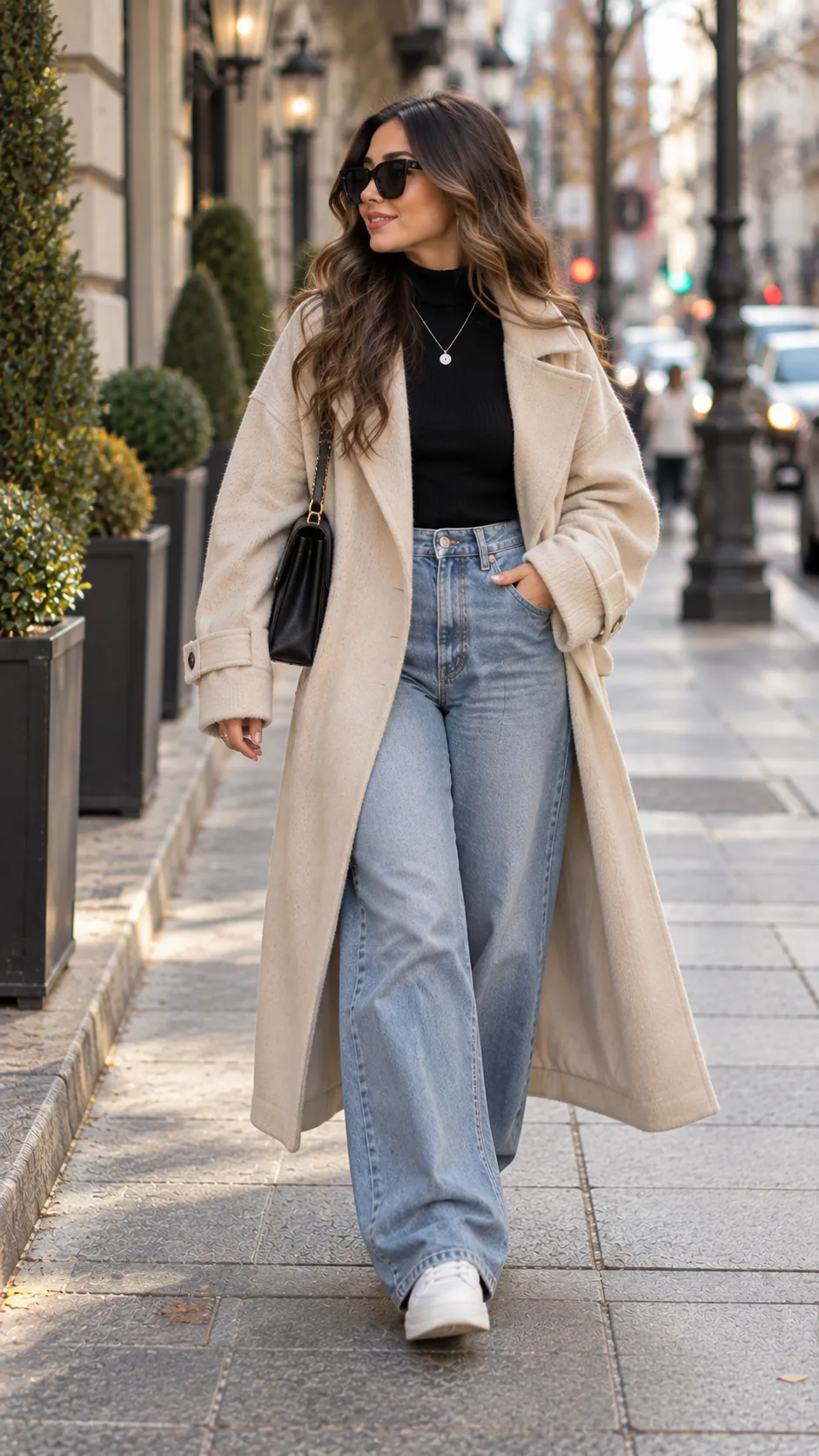 Oversized Sweater + Relaxed Jeans + Long Coat