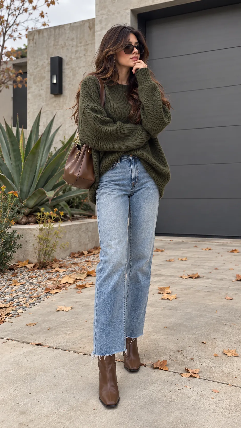 Oversized Sweater + Straight-Leg Jeans + Ankle Boots