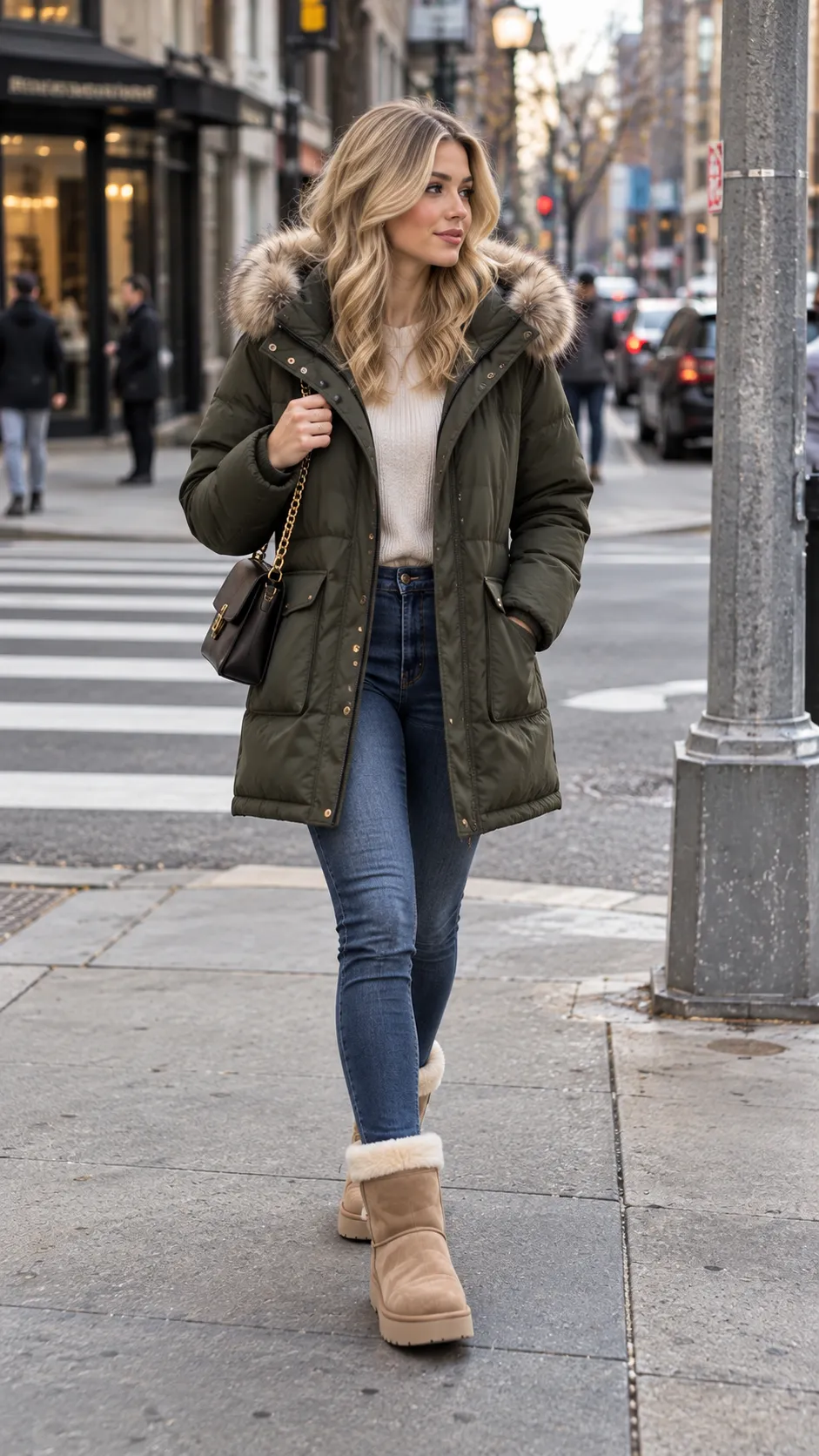 Puffer Jacket + Hoodie + Leggings + UGG Boots