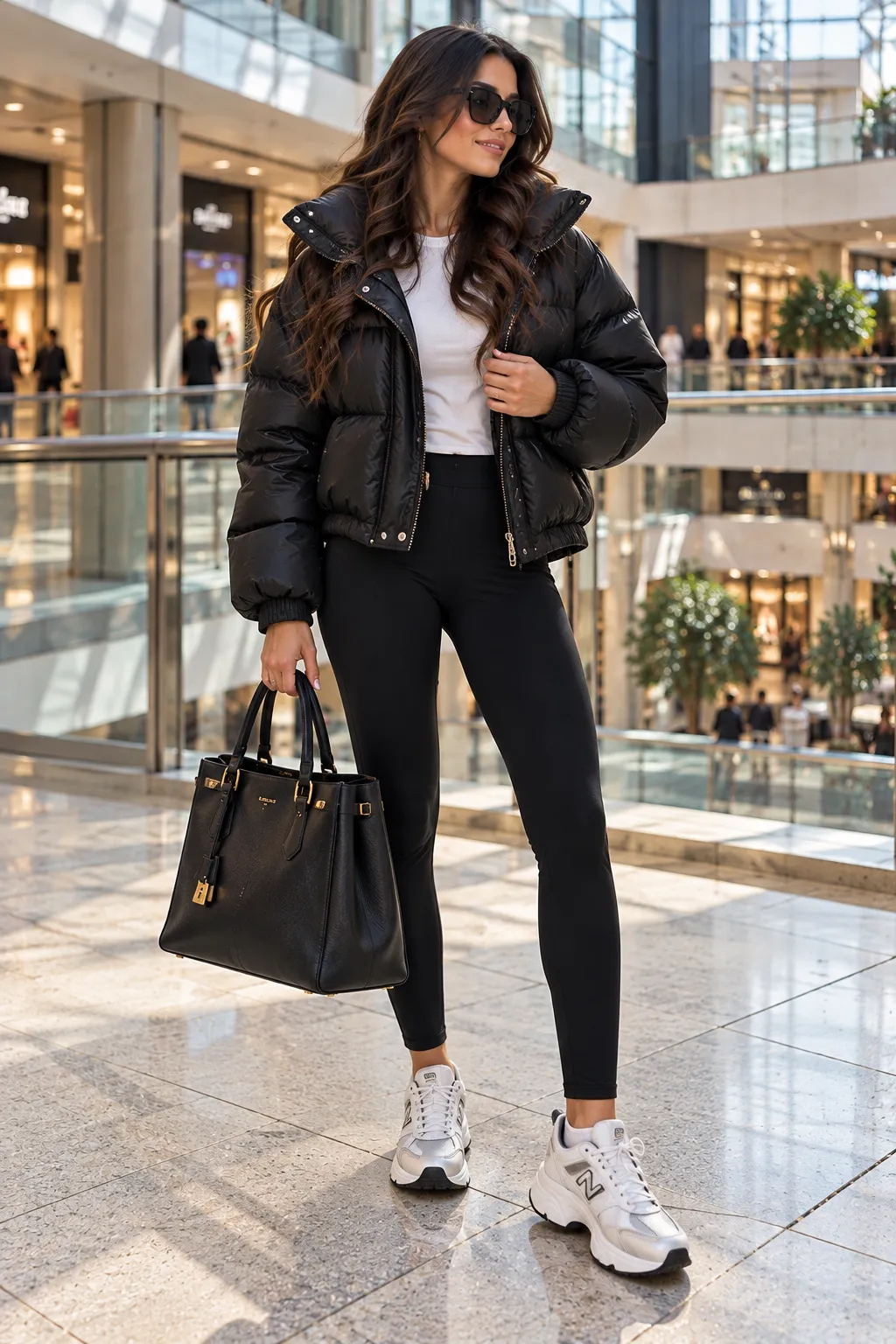 Puffer Jacket + Hoodie + Leggings + Winter Boots