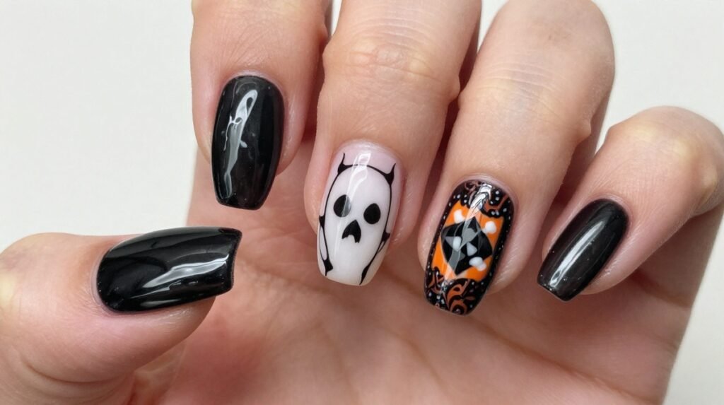 Halloween Almond Nails With a Chic Spooky Twist
